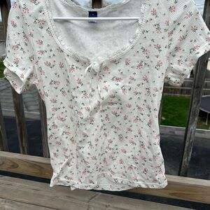 Old Navy Cream Tie Front Blouse